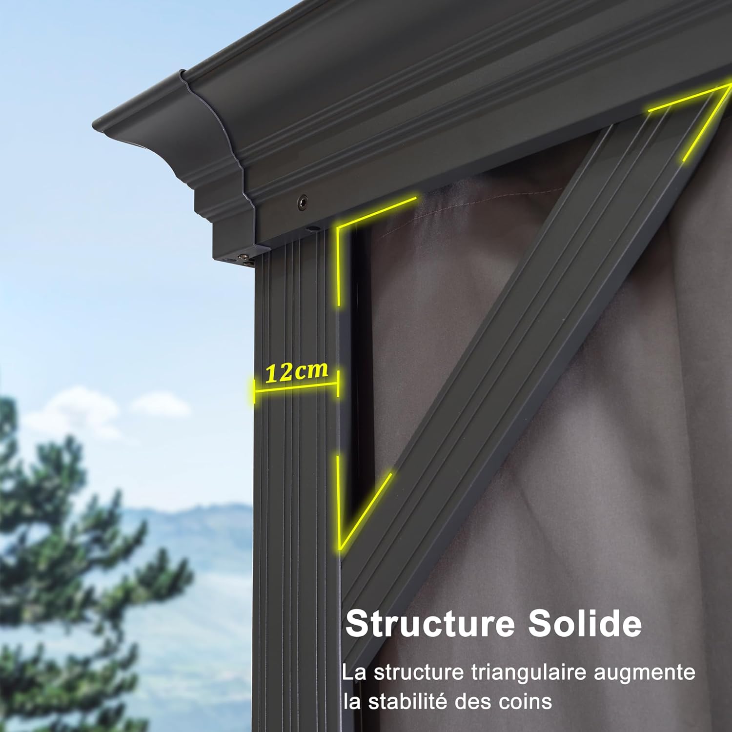 bleujardin - tonnelle aluminium 4x3m, éclairage intégré, rideaux, gouttière