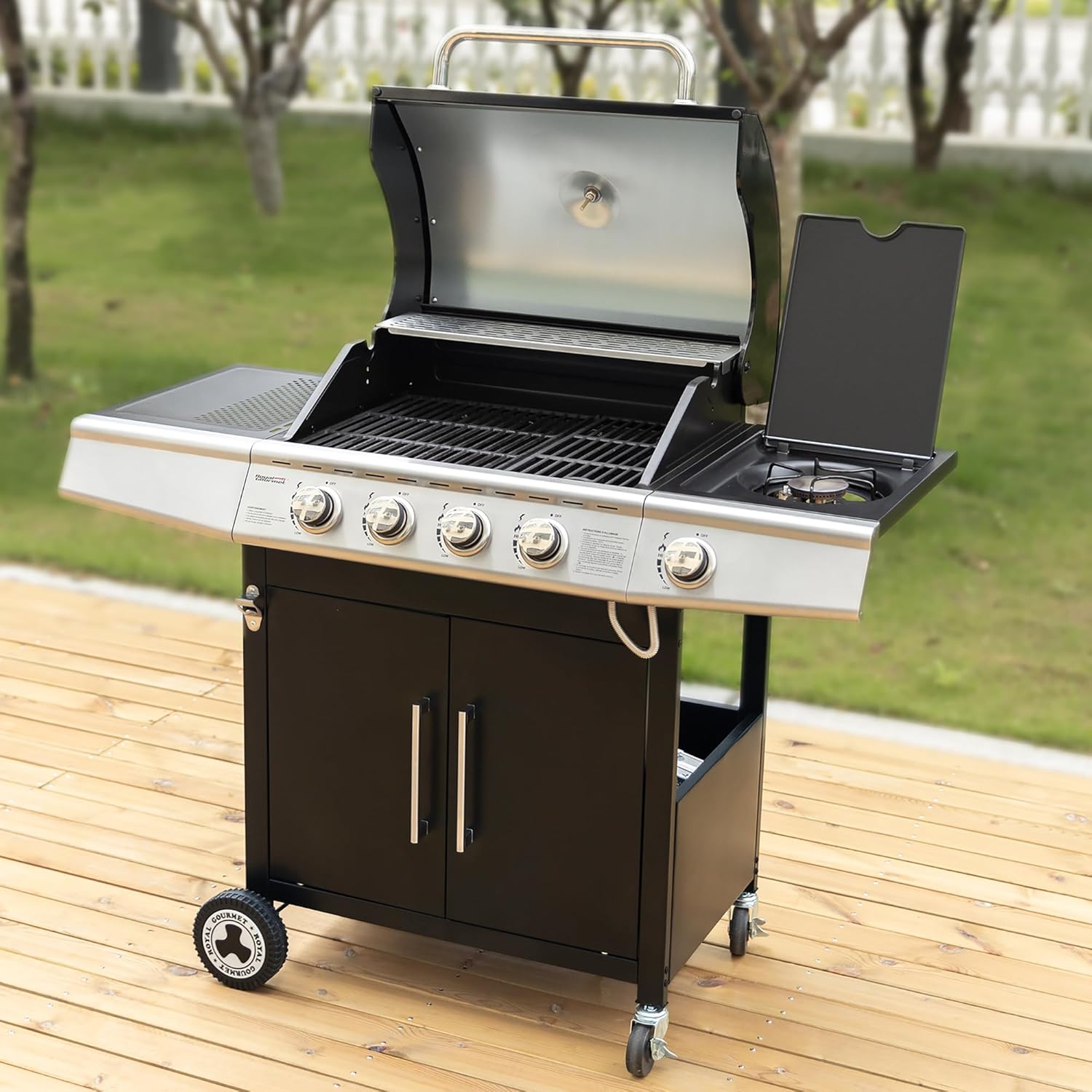 bleujardin – Barbecue Série 4+1 – 14,5kW, inox, tablettes, 2 portes