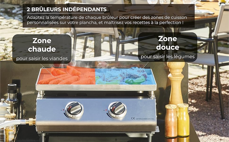 Plancha Gaz Cadix 2 feux plaque inox