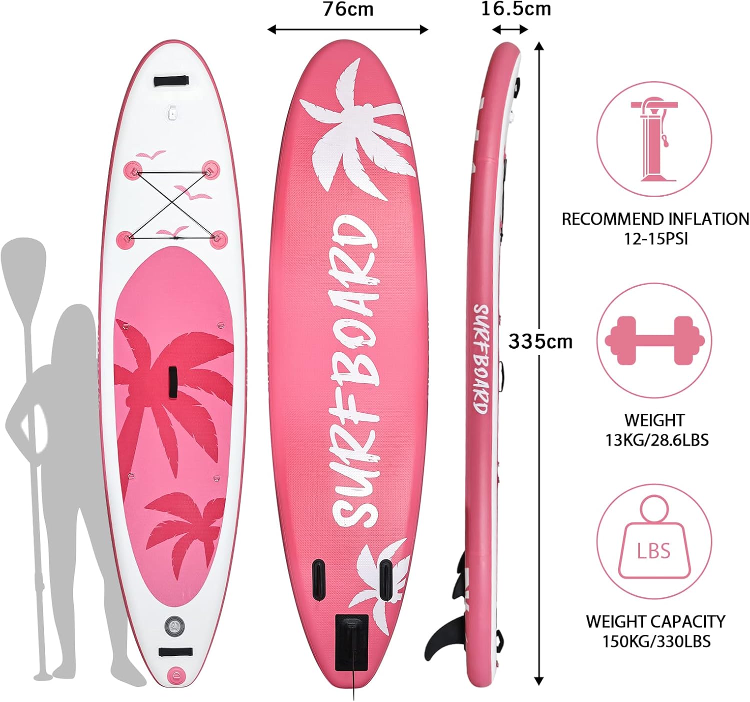 bleujardin - Paddle gonflable adulte - 320/335cm - 2 places, siège kayak, pagaie alu, support caméra, pompe, 150kg
