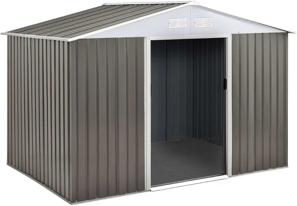 Abri de jardin - 191x277x202 cm - abri de jardin métal, acier galvanisé, taupe/blanc