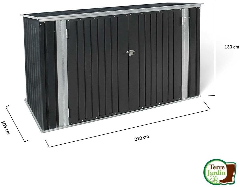 bleujardin - Abri de jardin métal 210x105x130cm - toit ouvrant, double porte, rangement vélos