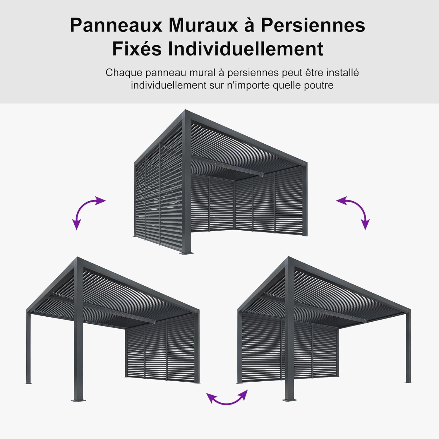 bleujardin - Pergola bioclimatique 4,6x3,3 m, alu, persiennes fixes