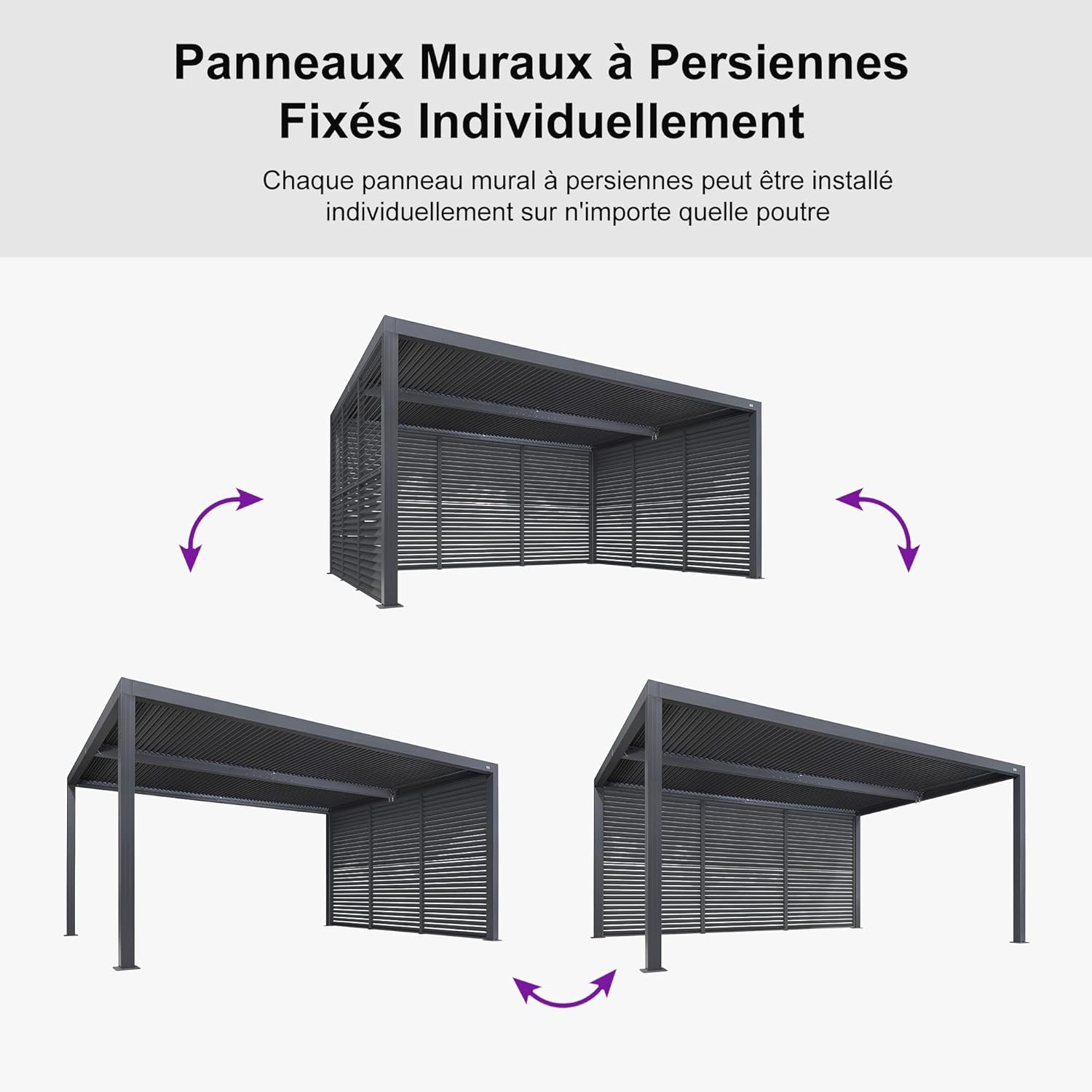bleujardin - Pergola bioclimatique série aluminium - 4,8x3,68m - lames orientables, persiennes fixes, gris