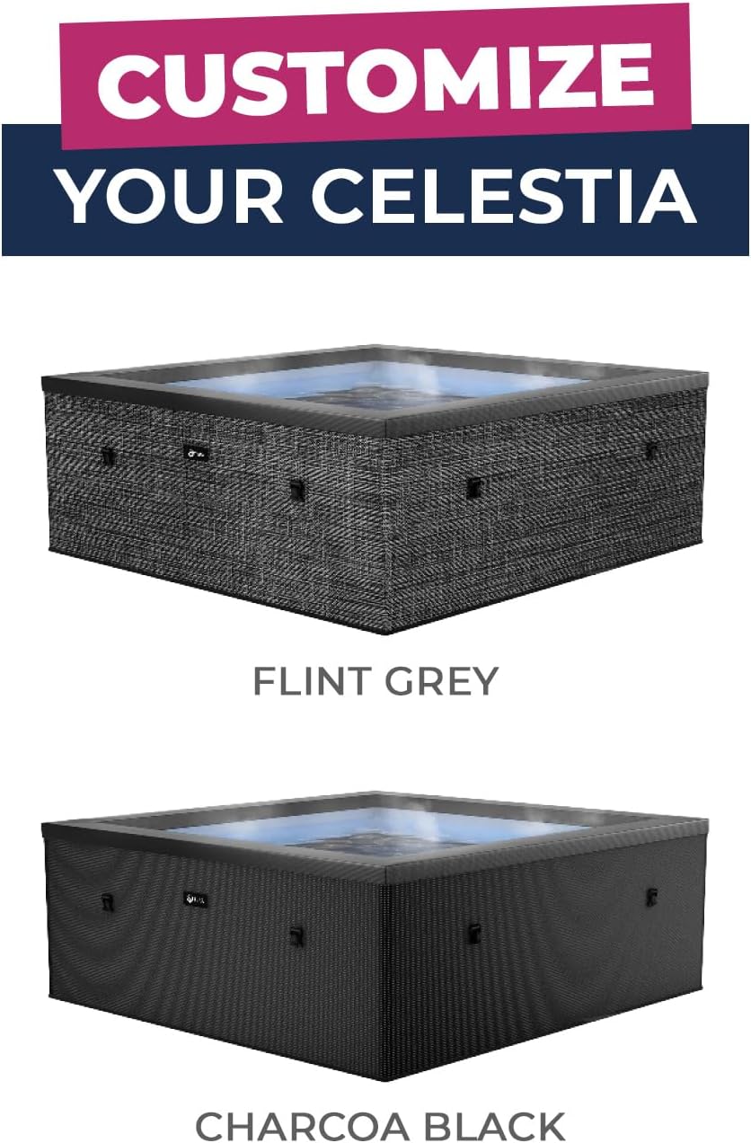 bleujardin - Spa - Celestia - Semi-Rigide Carré 6 Places – Construction Portable en Mousse, Chauffage intégré et Couverture économe en énergie – Volume 1100l - Ø180xH70cm - Charcoal Black