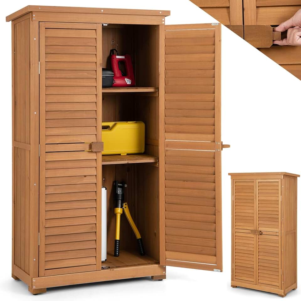 bleujardin - armoire de jardin bois 82x42x160cm, 3 étagères, toit asphalte