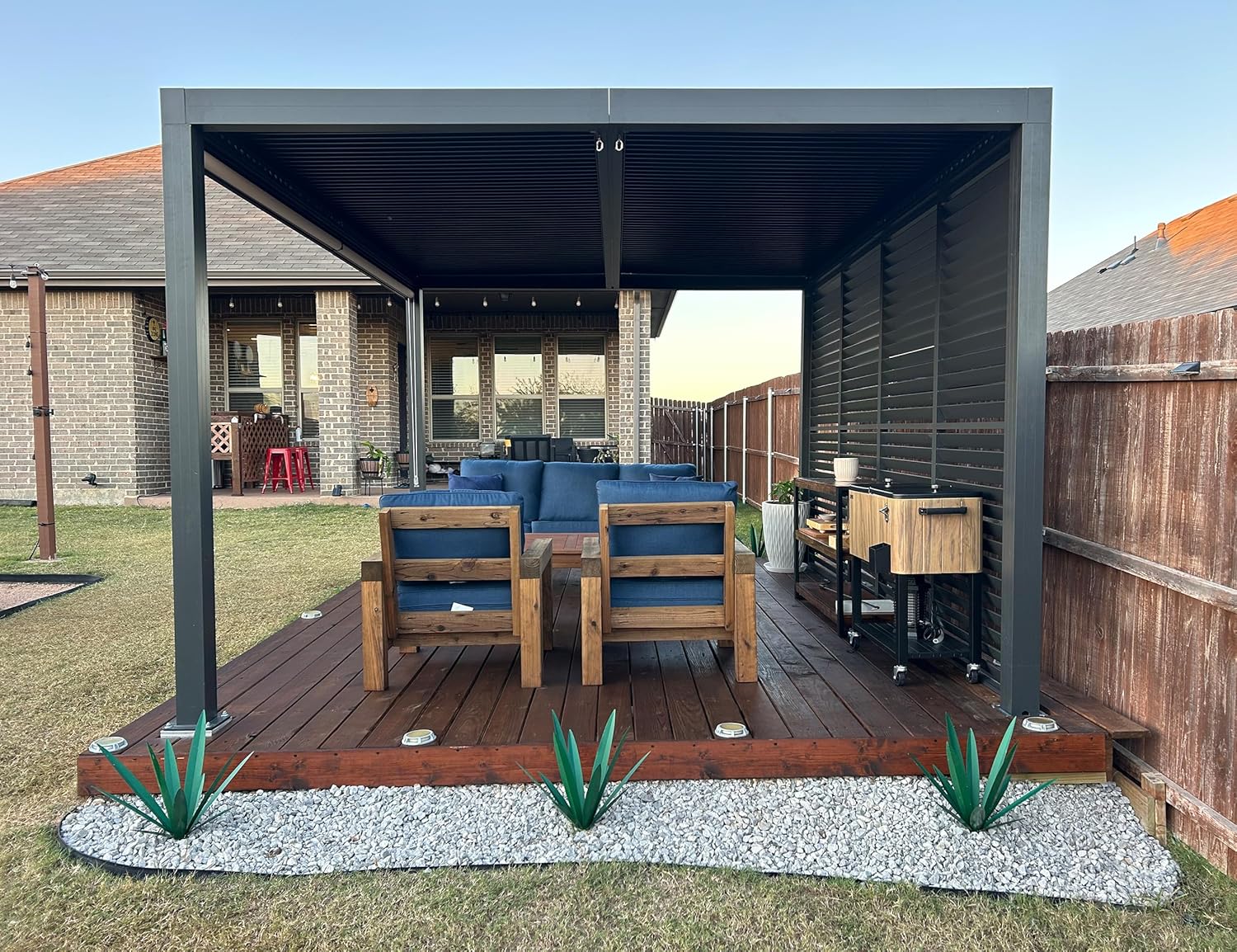 bleujardin - Pergola bioclimatique 4,6x3,3 m, alu, persiennes fixes