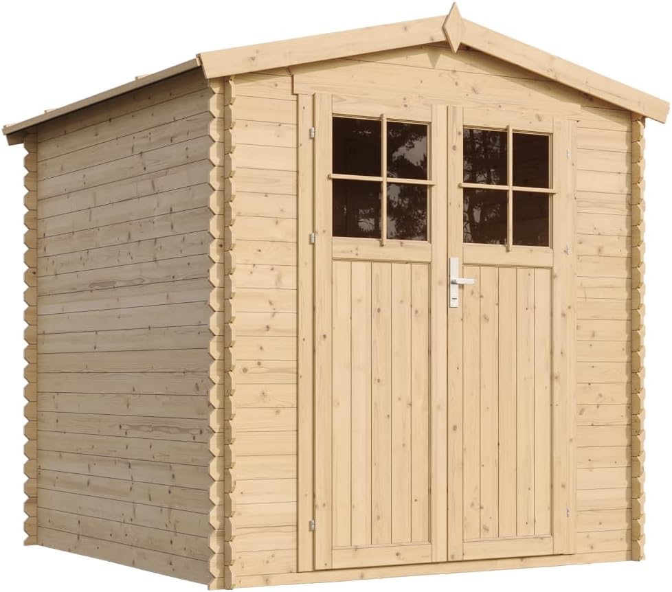 Abri de Jardin en Bois avec Sol TRAITÉ Porte verrouillable de Haute qualité - Stockage extérieur I216xL206xH218 cm/ 3.53 m2 - Toit imperméable, fenêtres bleujardin M343F+M343G
