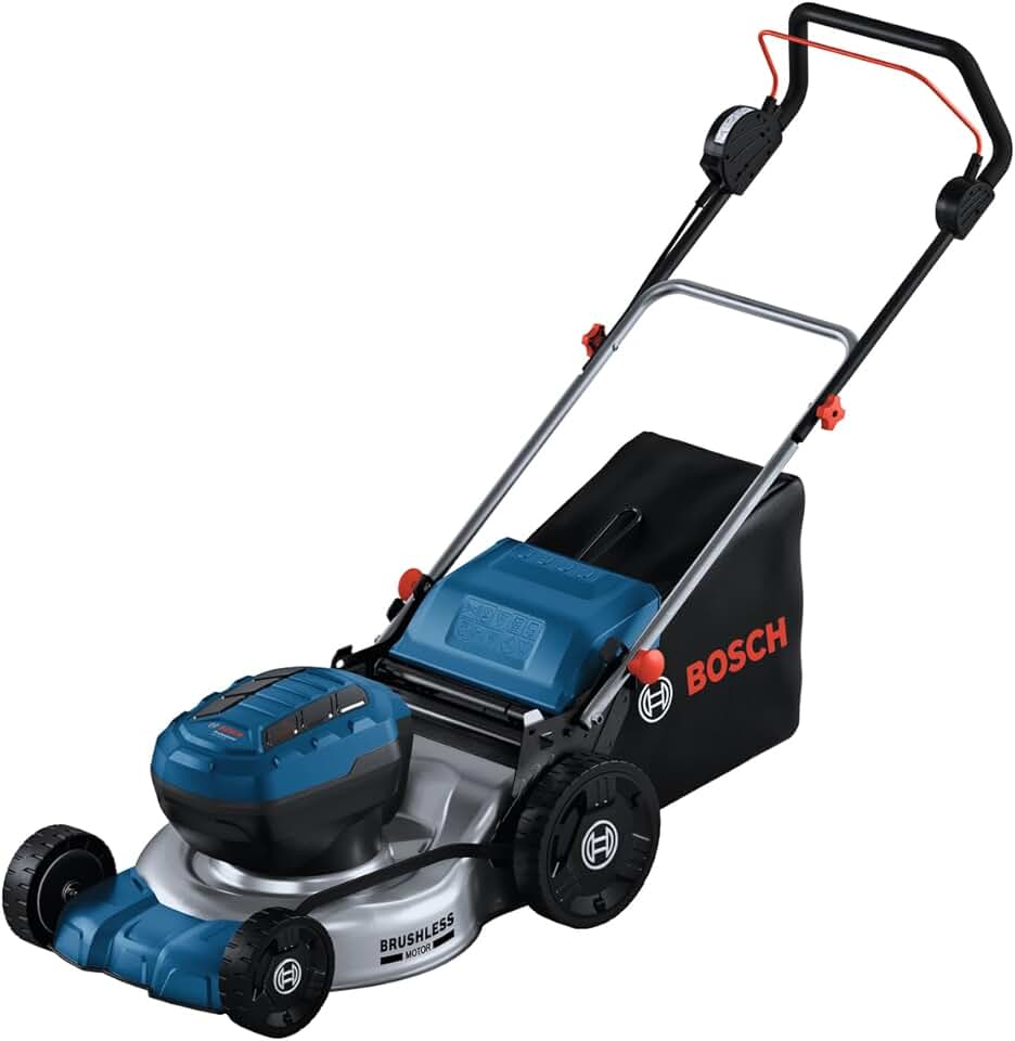 bleujardin 18V System tondeuse à gazon sans-fil GRA 18V2-46 (largeur coupe : 46 cm, réglage de hauteur dans 6 positions, sac ramassage en toile 60 l, 2 clés coupe-circuit, bouchon mulching)