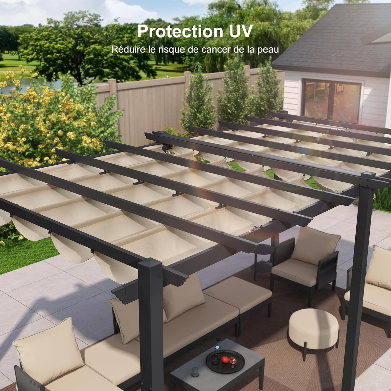 bleujardin - Pergola aluminium 5,5x3m toit coulissant extérieur