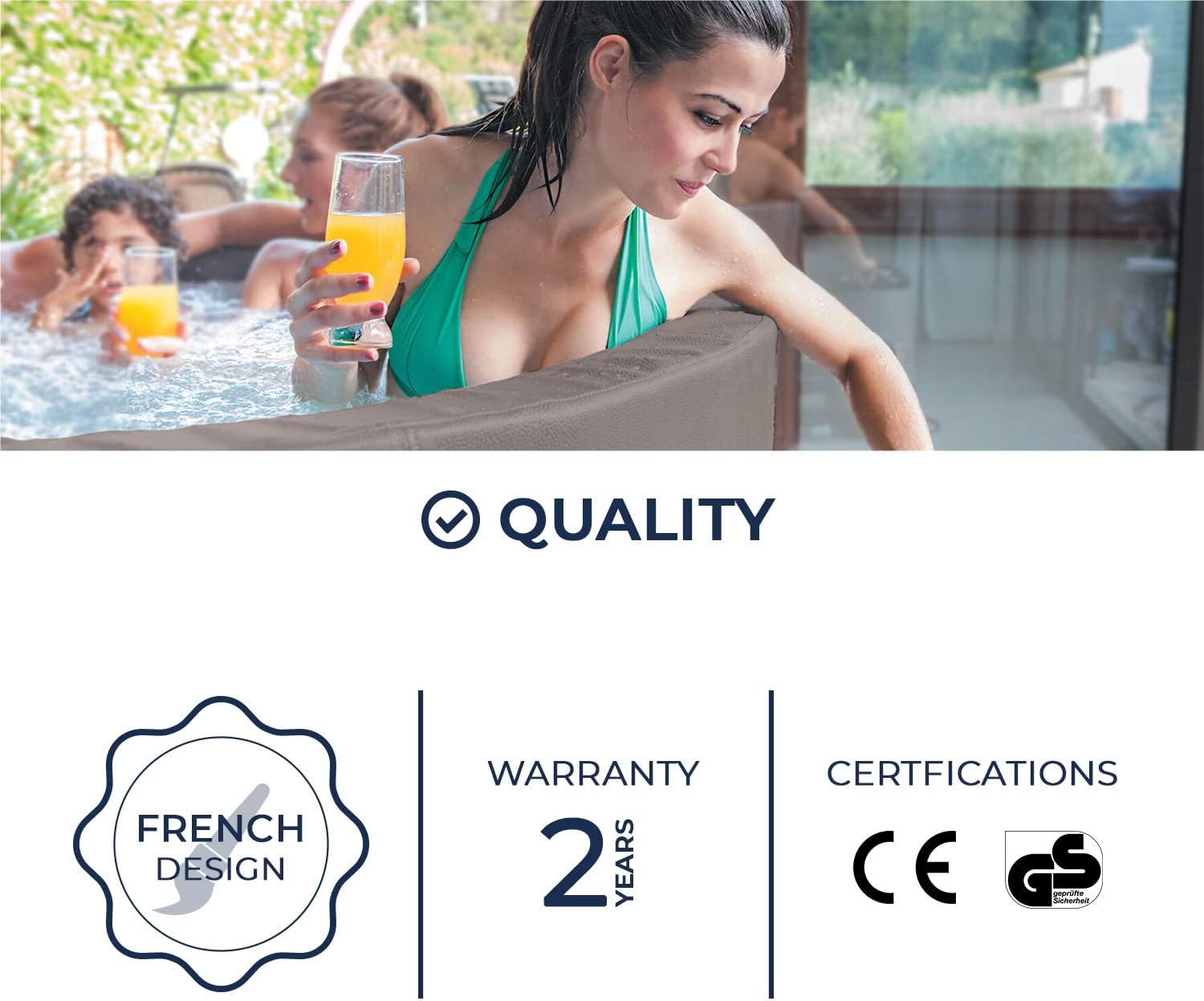bleujardin - Spa - Vita Premium - SP-VIP160C - Gonflable - 6 Places (4 Adultes + 2 Enfants) - Bache De Protection - Réchauffeur - 1100 L - Couverture Simili-Cuir Premium