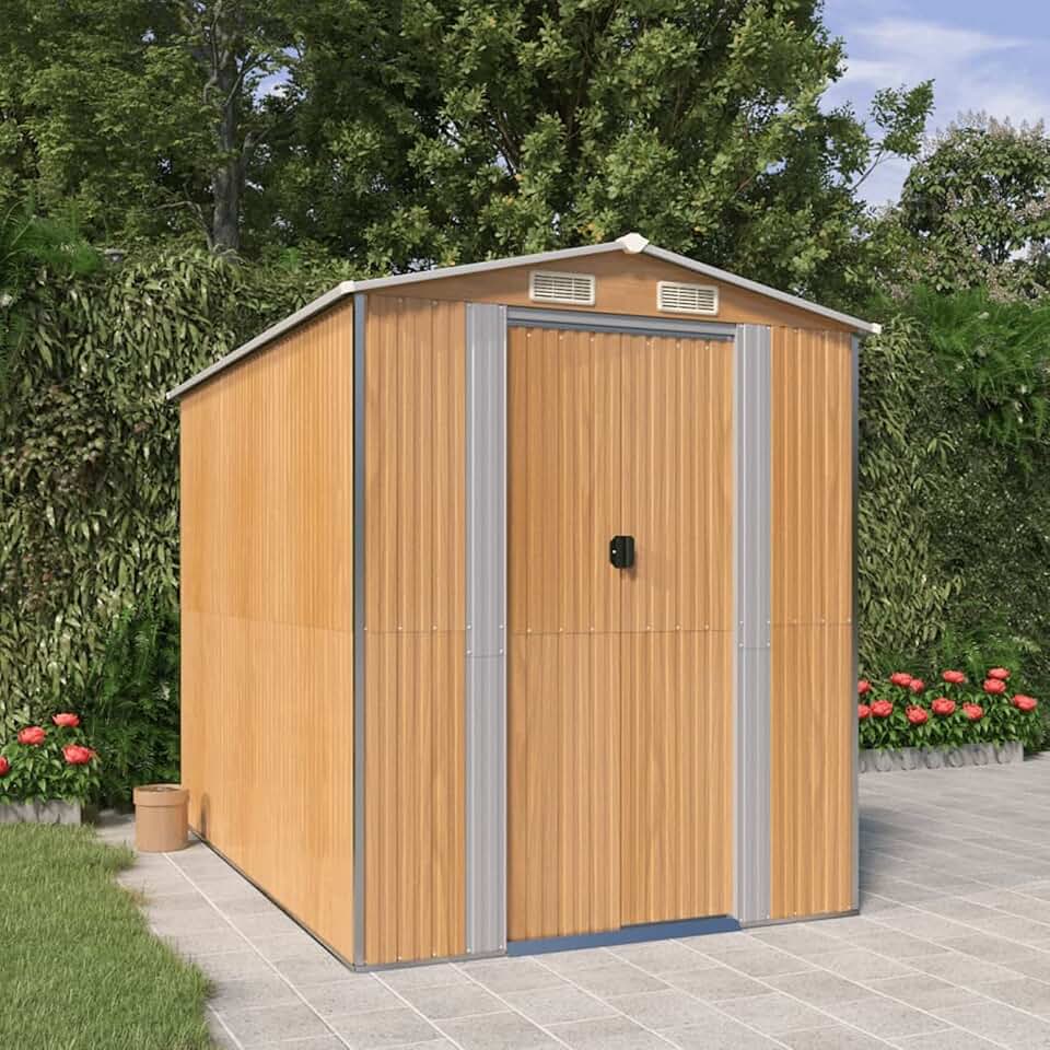 bleujardin Abri de jardin en acier galvanisé marron clair 192 x 274 x 223 cm