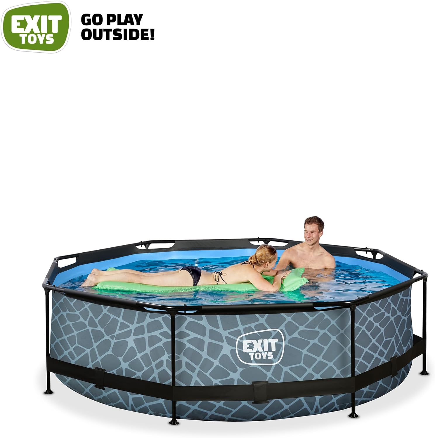 bleujardin Piscine Tubulaire Stone - ø300x76cm - Piscine Hors Sol Ronde avec Pompe Filtrante à Cartouche - Entrée Basse - Idéal pour Les Jeunes Enfants - Cadre Stable - Design Unique - Gris