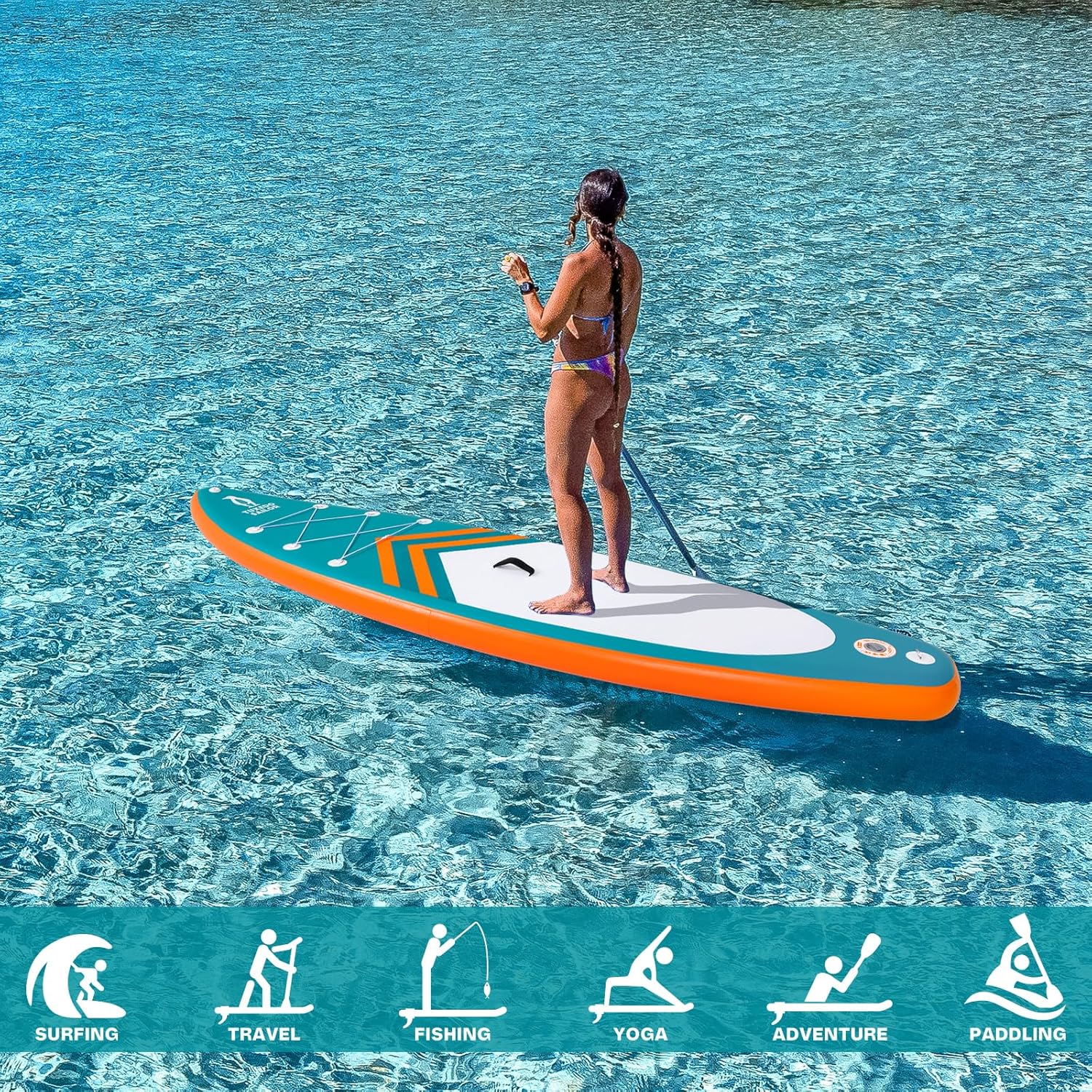 bleujardin Paddle Gonflable Adulte, Planche de Stand Up Paddle Gonflable, Sup Paddle Board Gonflable avec Accessoires Complets, Planche de Surf Paddle