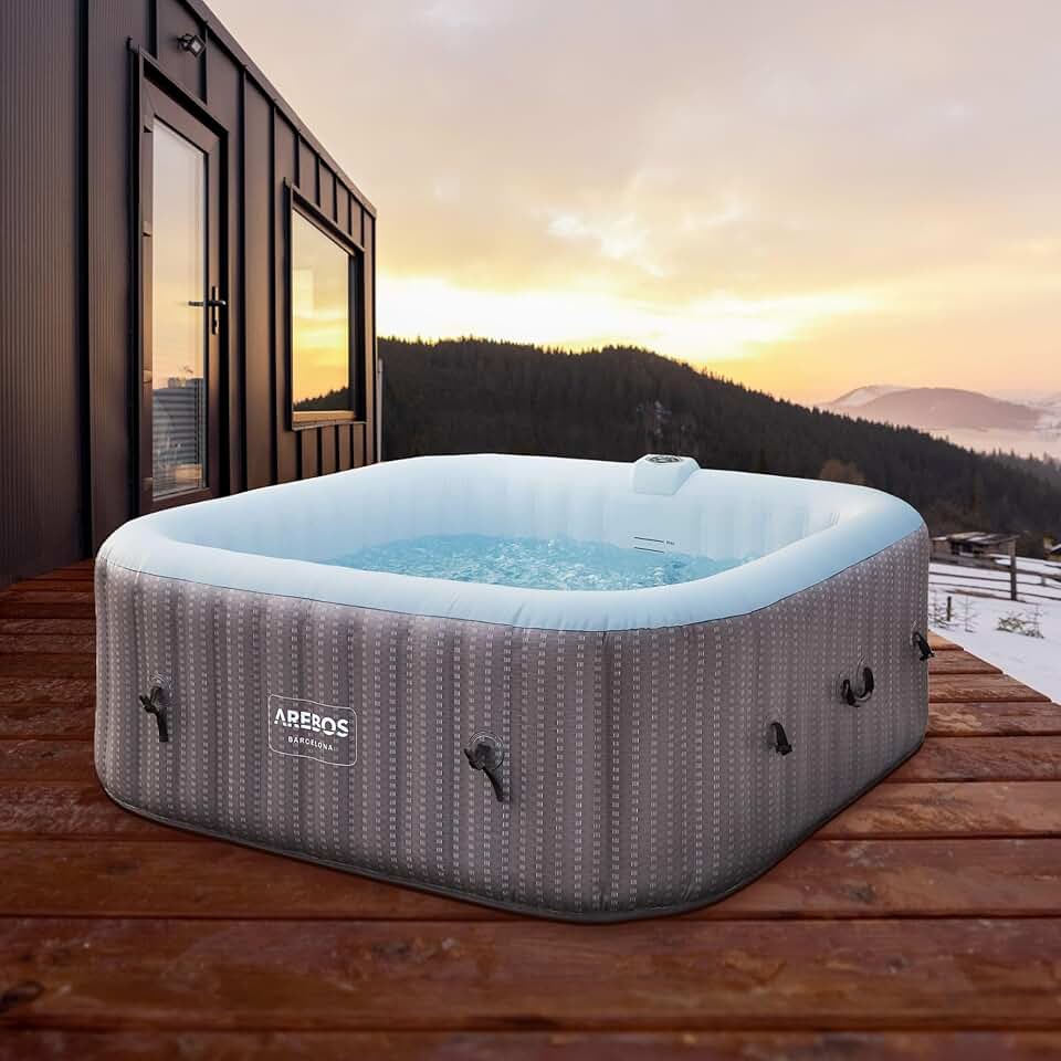 bleujardin - Spa Gonflable 2400W - 185x185cm - 6 personnes, 130 buses, chauffage, couverture