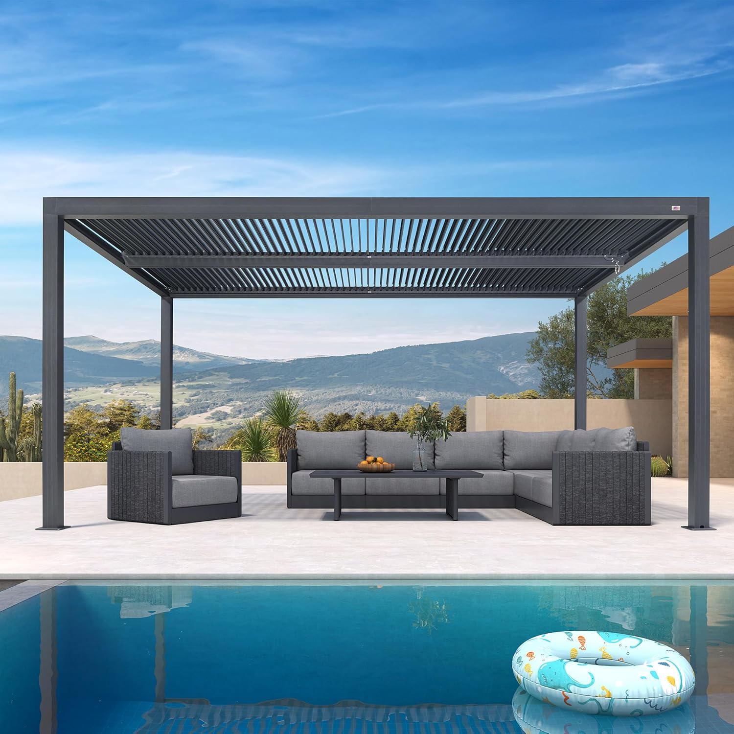 bleujardin - pergola bioclimatique aluminium 4,8x3m orientable, 14,4m²