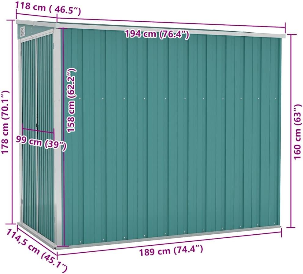 bleujardin Abri de Jardin Mural Vert 118x194x178 cm )