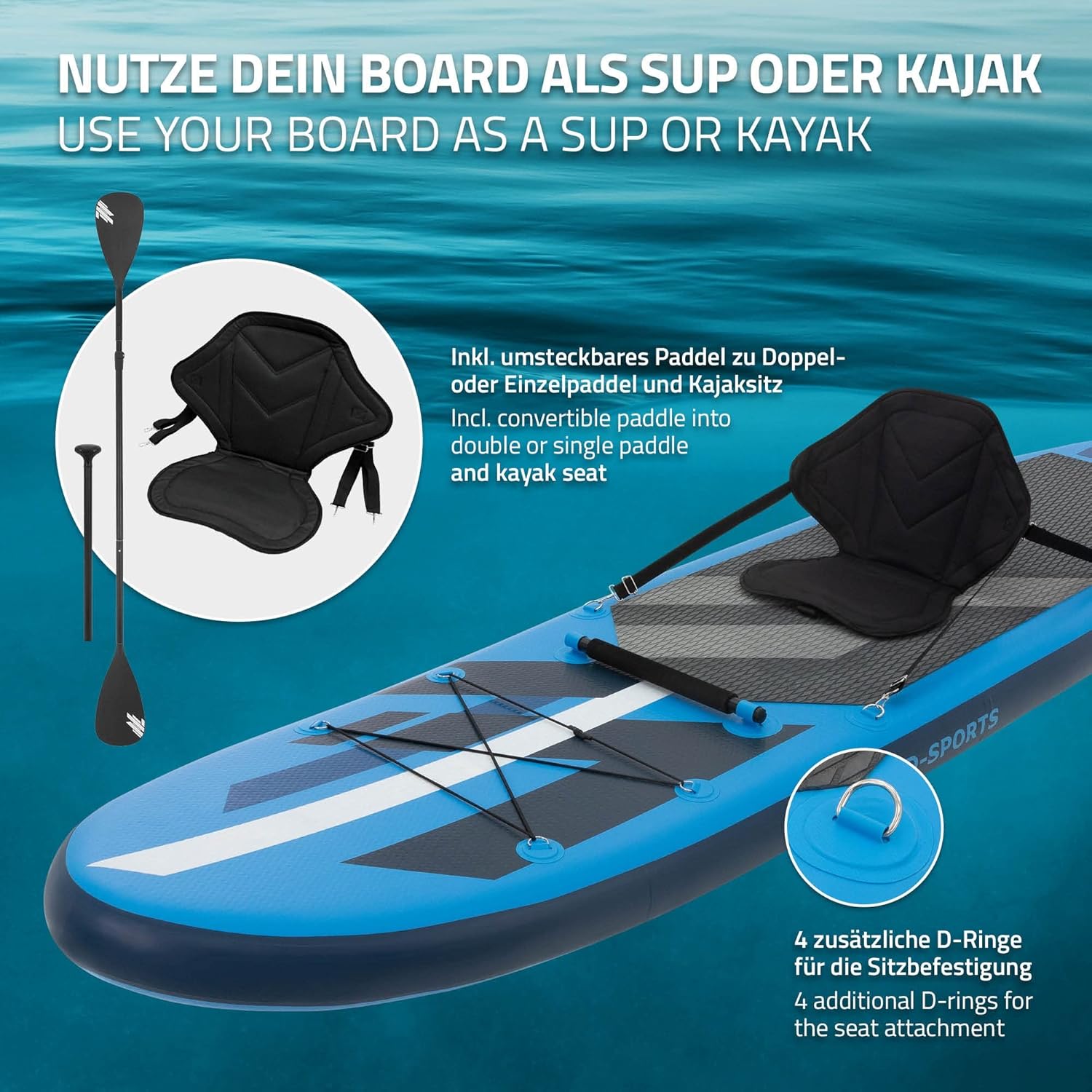 bleujardin Stand Up Surf Paddle Board Gonflable 305/308/320/380 cm | PVC | jusqu'à 120/150 kg | Épaisseur 10/15 cm | Planche de Surf Pagaie Sac de Transport Pompe à Air | Diverses Couleurs Modèles