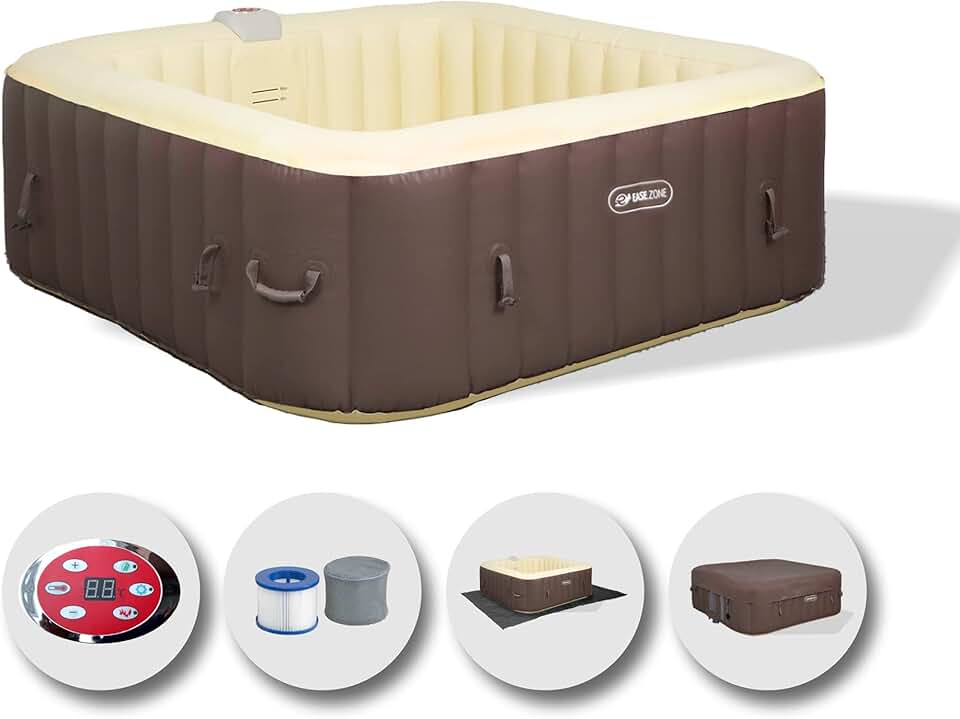 bleujardin Spa hydromassage Gonflable Chauffant 4-6 Personnes 185 x 65 cm Pompe Super silencieuse intégrée, Marron