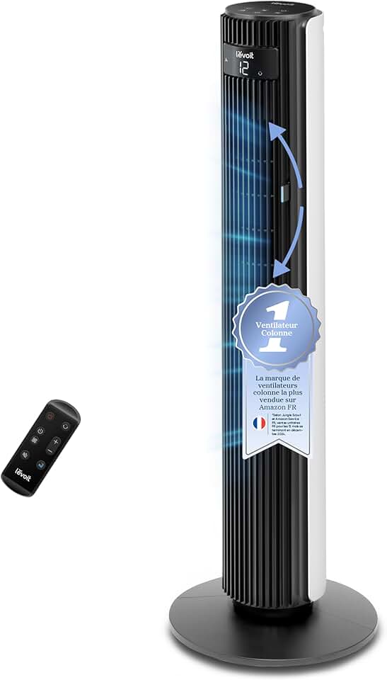 bleujardin - Ventilateur colonne série silencieux - 7.9m/s, télécommande, 12 vitesses, oscillation 90°, ajustement hauteur,