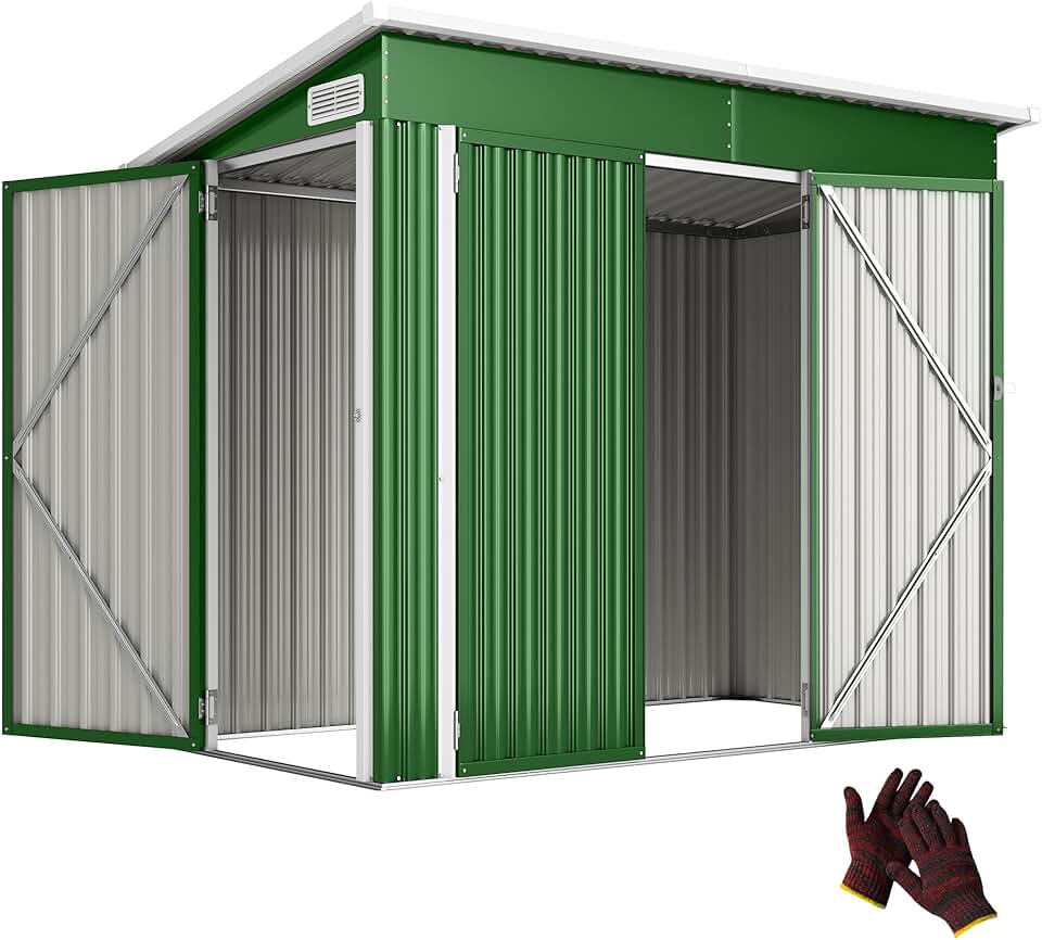 bleujardin - Abri de jardin métal - 234x132x185 cm - Triple porte, toit incliné, serrure, ventilation