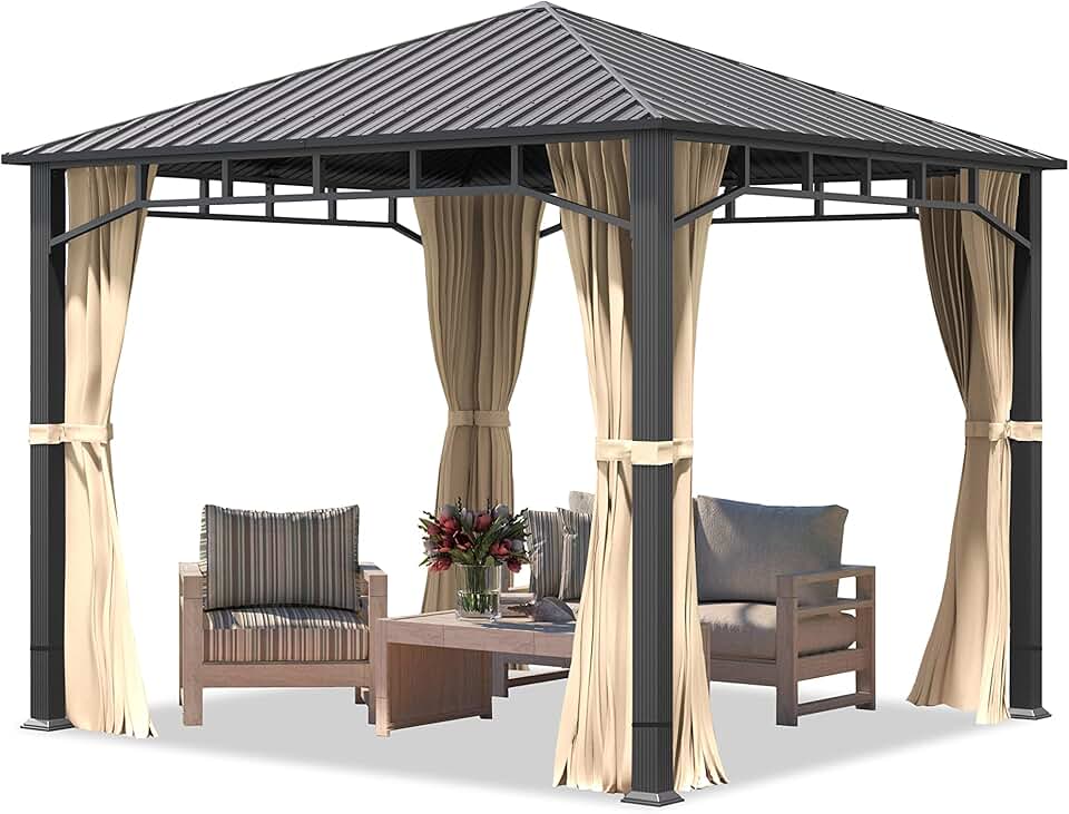 bleujardin - tonnelle de jardin série acier - 3x3m - toit acier, 4 parois champagne, montants 90x90mm