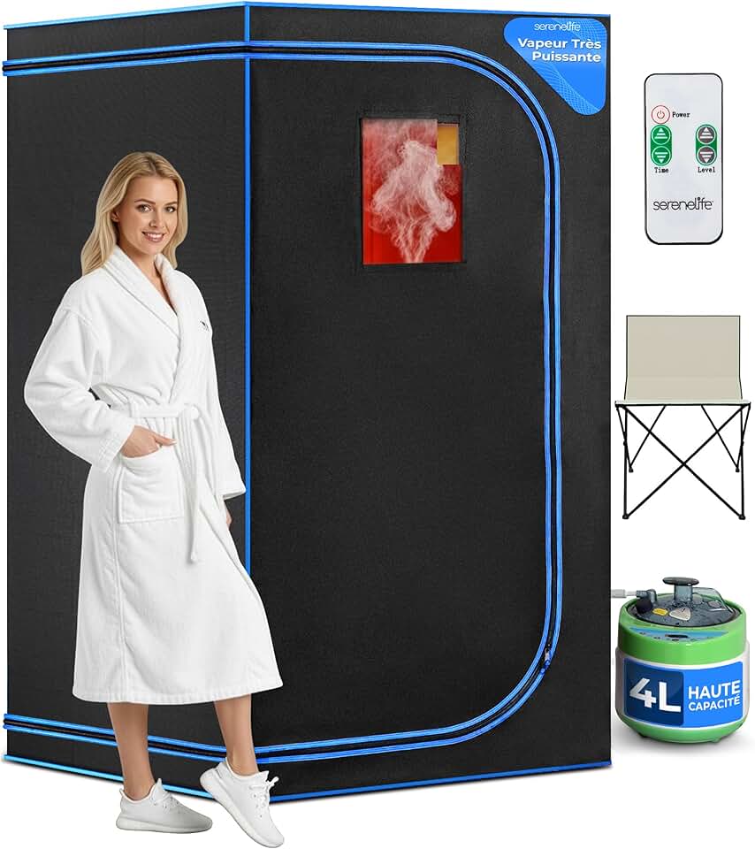 bleujardin Sauna Portable, Sauna Infrarouge avec Vapeur, Spa Maison, Tente Spa avec Télécommande, Chaise Pliable et minuteur