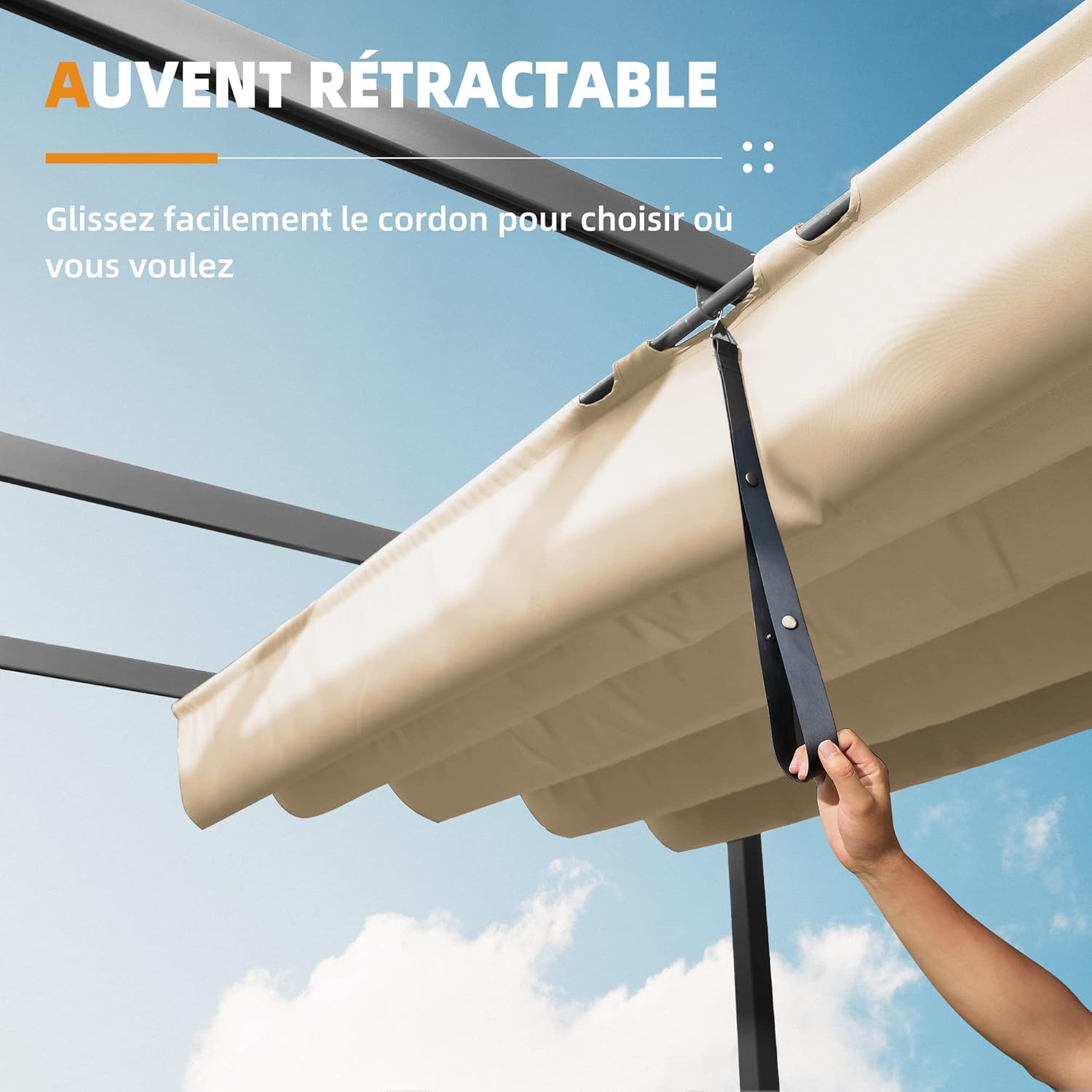 bleujardin - Pergola aluminium 4x3m, toit rétractable, éclairage intégré