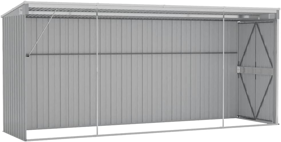 bleujardin Abri de Jardin Mural Gris 118x382x178 cm Acier galvanisé,Structures extérieures, Cabanes & abris de Jardin,316230