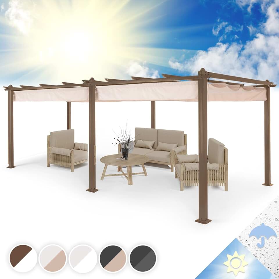 bleujardin - Pergola aluminium série Terrasse - 3x6m - toit rétractable, structure alu, UV, polyester imperméable