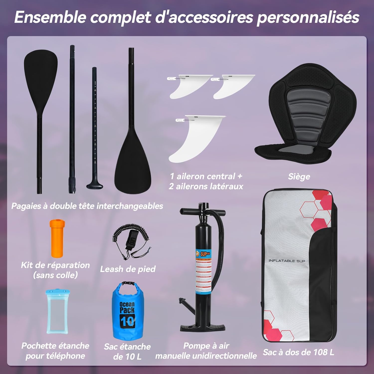 bleujardin - Paddle Gonflable Série Adulte - 320/335cm - 2 personnes, siège kayak, pagaie alu, support caméra, jusqu'à 15