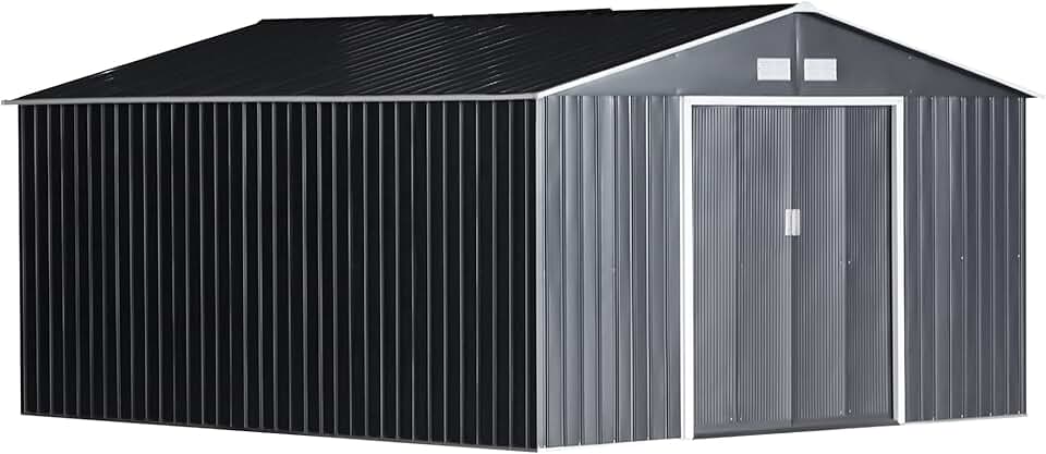 bleujardin - abri de jardin acier 340x386x200 cm - 20m³, gris charbon