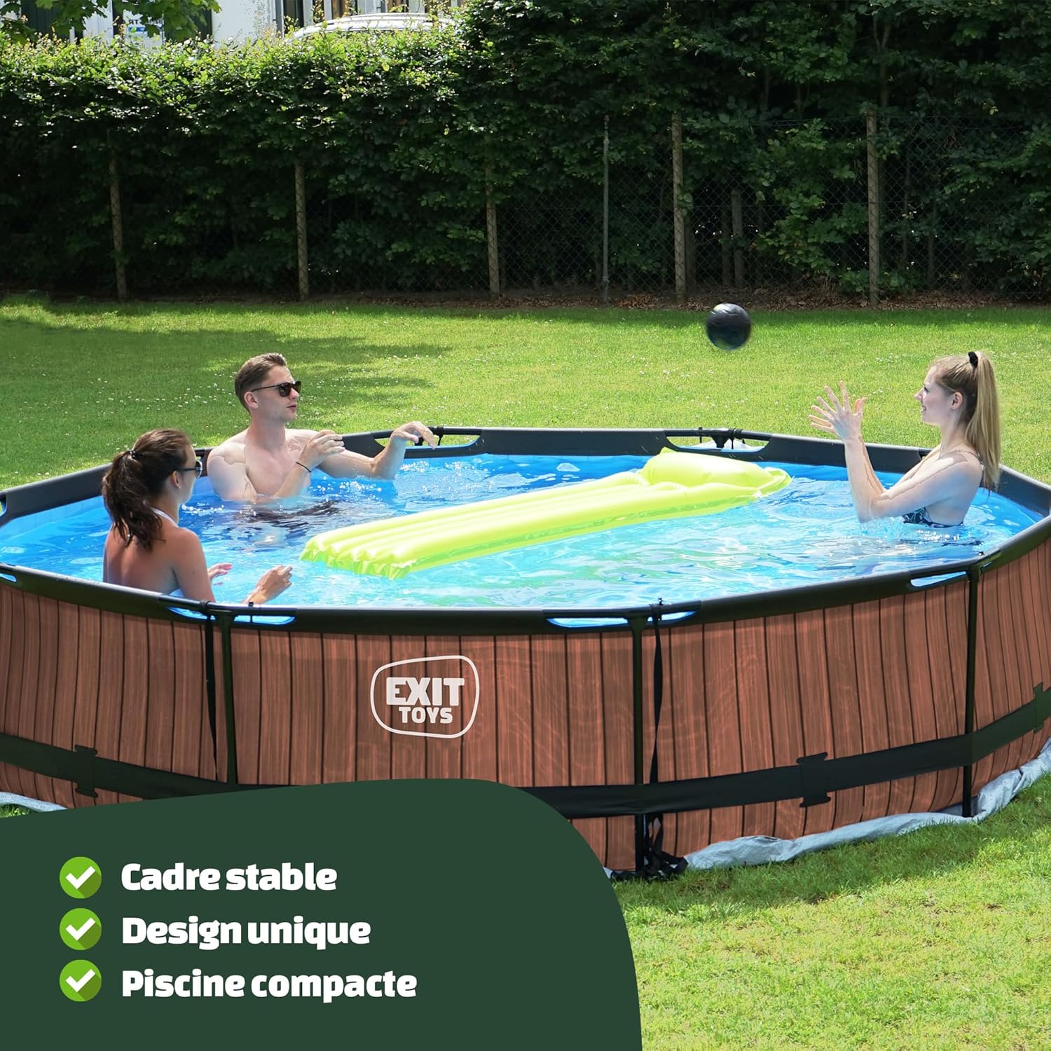 bleujardin Piscine Tubulaire Wood - ø360x76cm - Piscine Hors Sol Ronde Grande avec Pompe Filtrante à Cartouche - Entrée Basse - Idéal pour Les Jeunes Enfants - Cadre Stable - Design Unique - Marron
