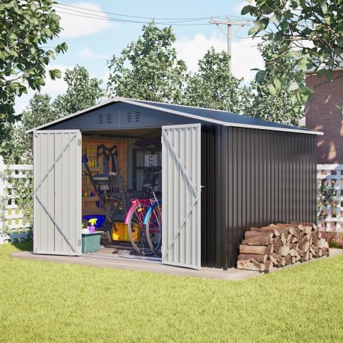 Abri de jardin en métal 300 x 252 x 191 cm Anthracite XXL avec toit à pignon, résistant aux intempéries et à la rouille, garage à vélo, armoire de jardin et stockage de poubelles