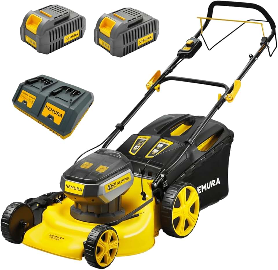 bleujardin Tondeuse Autotractée à Batterie 80 V (2x40V) - Coupe 46 cm - Jusqu'à 500 m2 - Fonction Mulching - Livrée avec 2 Batteries 4Ah et 2 chargeurs - Marque Française