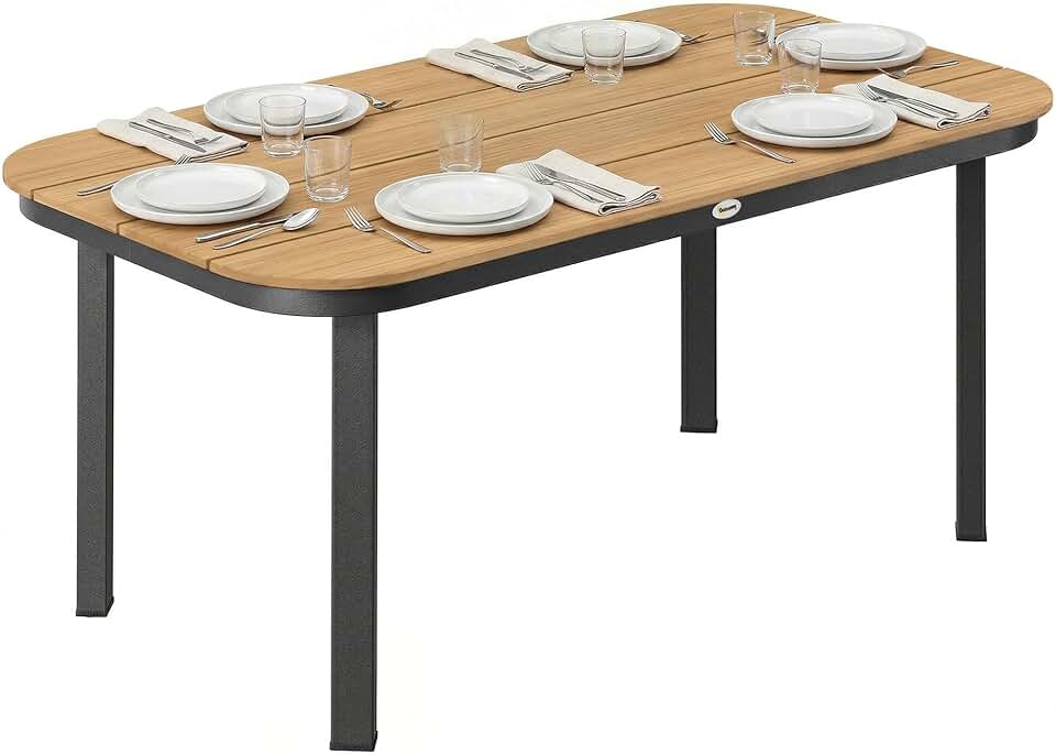 bleujardin - Table de jardin WPC lattes 155x88x72cm - 4-6 pers. métal