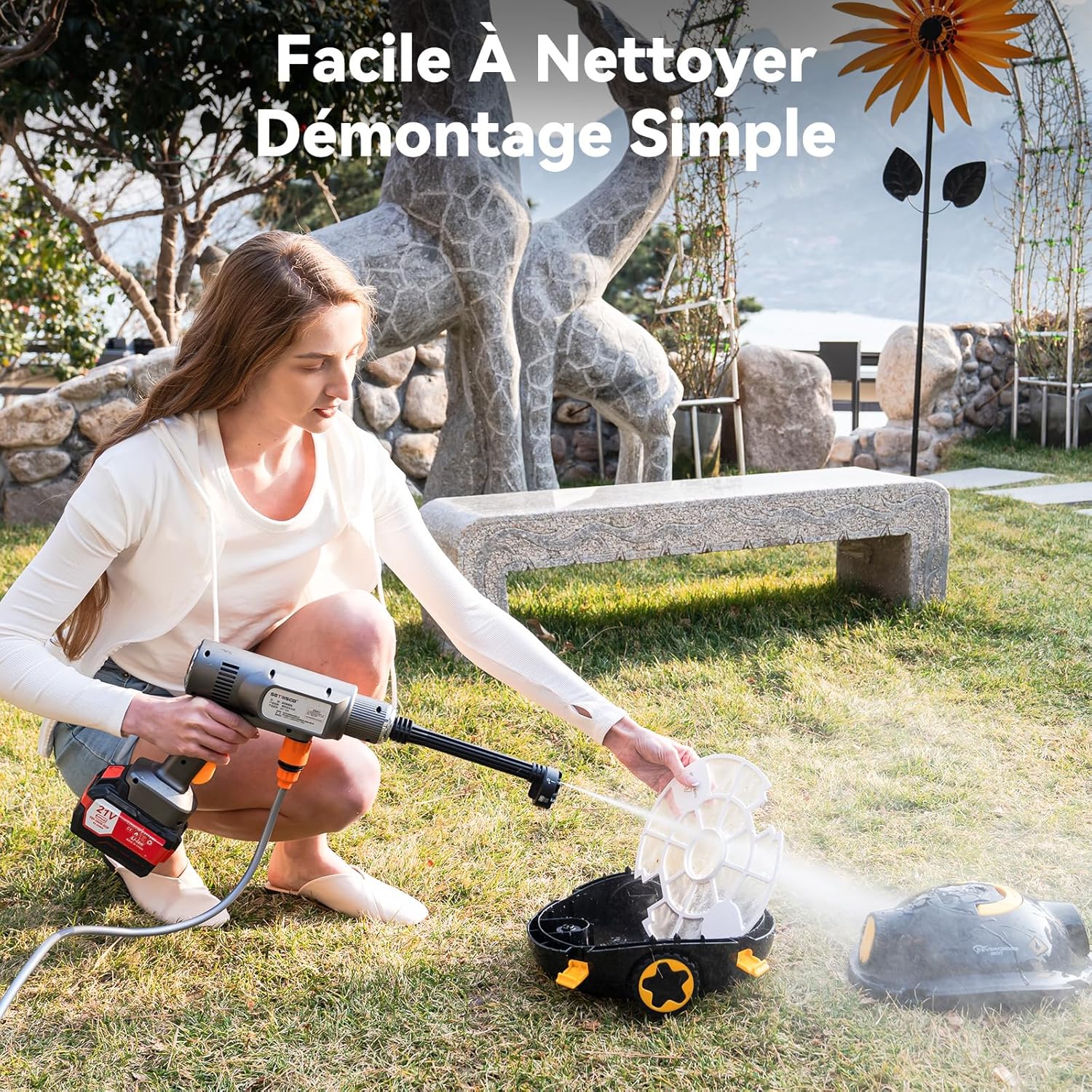 Y10 Robot Piscine, Robot Piscine sans Fil pour Le Nettoyage des Sols, Robot pour Piscines Hors Sol 100Min &120㎡, Stationnement Automatique, Robot Aspirateur Piscine Filtre 180μm (Noir)
