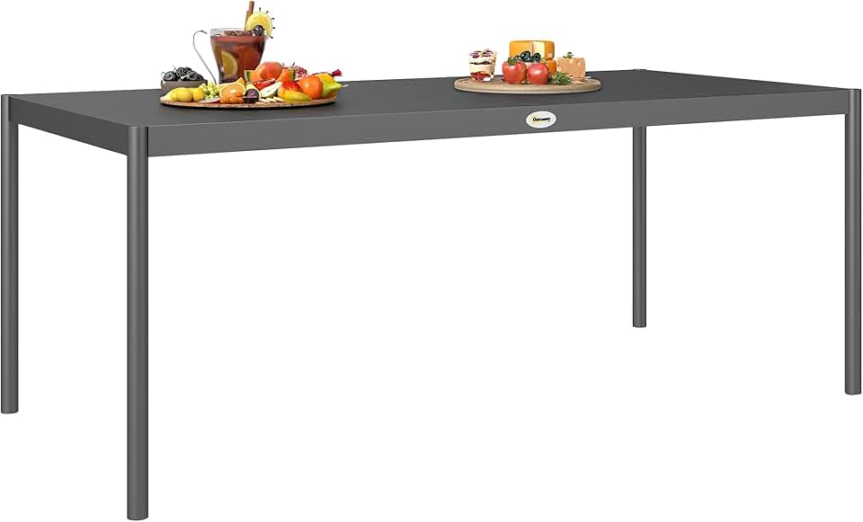 bleujardin - Table de jardin 8 personnes - acier, plateau lattes, anti-rouille, gris foncé