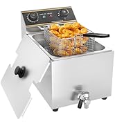 bleujardin Friteuse électrique,6L commerciale friteuse avec valve de vidange acier inoxydable, Frite...