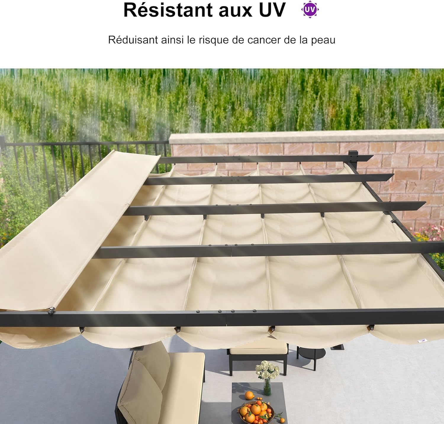 bleujardin - Pergola Kaki - 4x3m aluminium, toit rétractable, imperméable