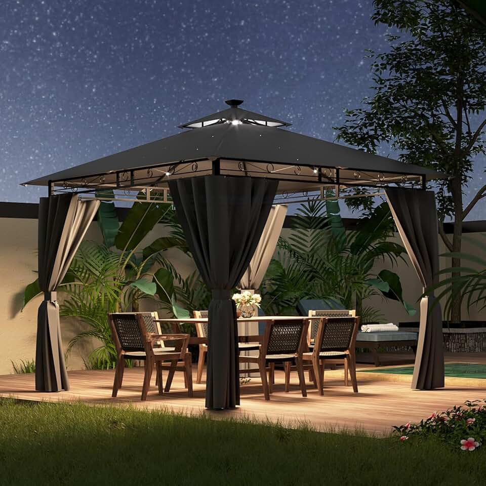 bleujardin - Tonnelle Deluxe - 3x3m - LED, métal, 4-6 pers, gris
