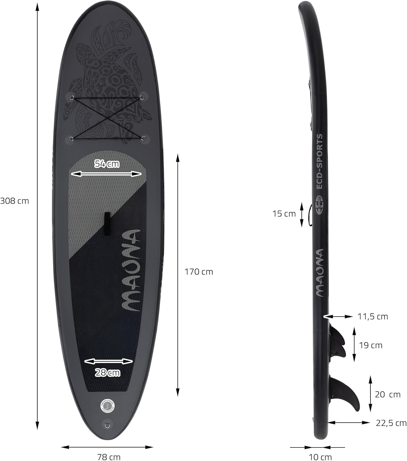 bleujardin - SUP gonflable série Stand Up - 305/308/320/380 cm - PVC, 120/150 kg, 10/15 cm d’épaisseur