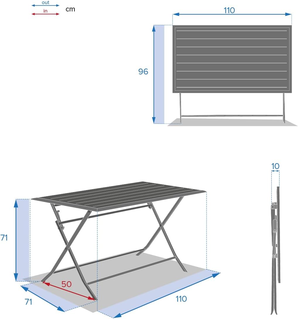 bleujardin - Azua - table pliante 4 places, alu époxy gris graphite