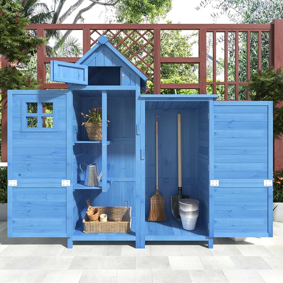 bleujardin - abri de jardin bois 118x54x173cm, 2 portes, toit PVC, bleu
