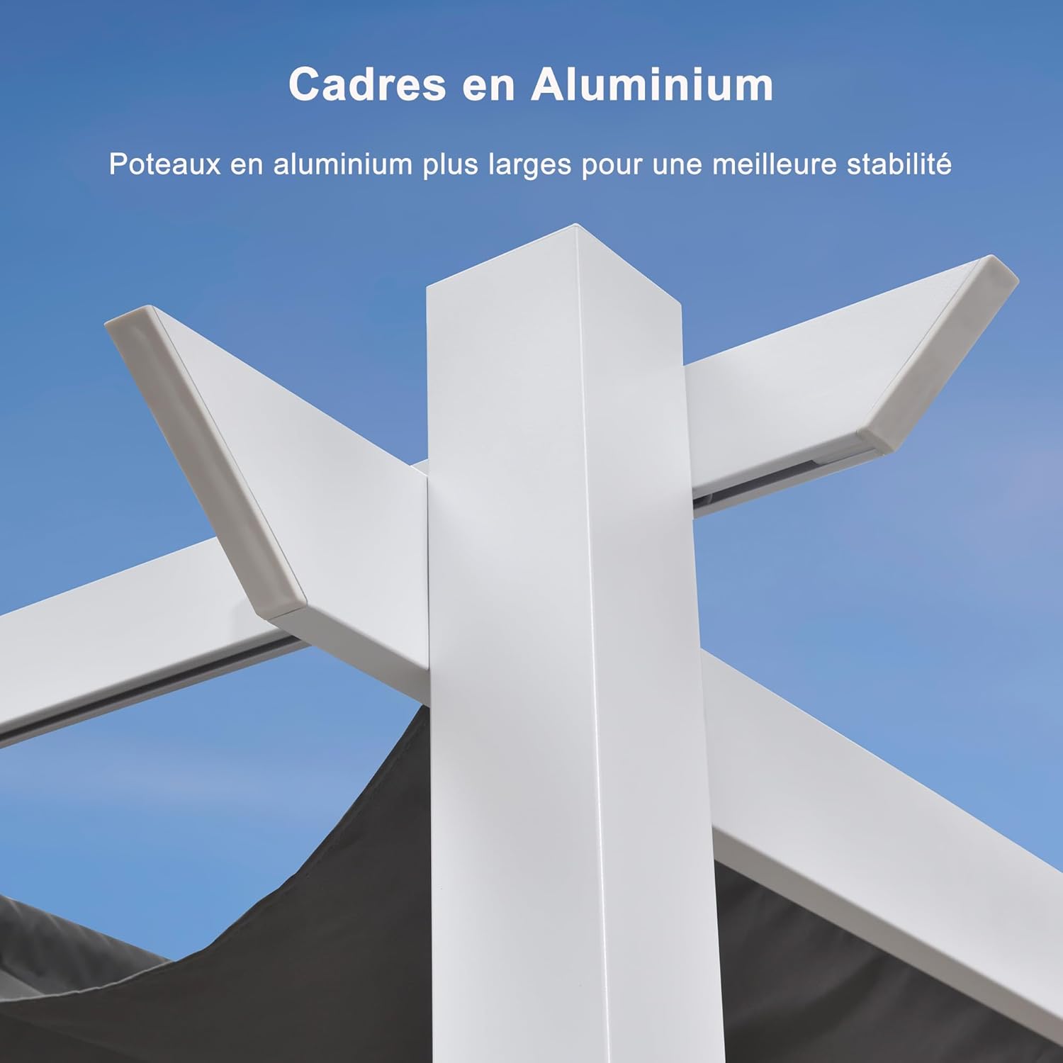 bleujardin - pergola aluminium série - 4x3m - toit métal blanc, toile rétractable, étanche