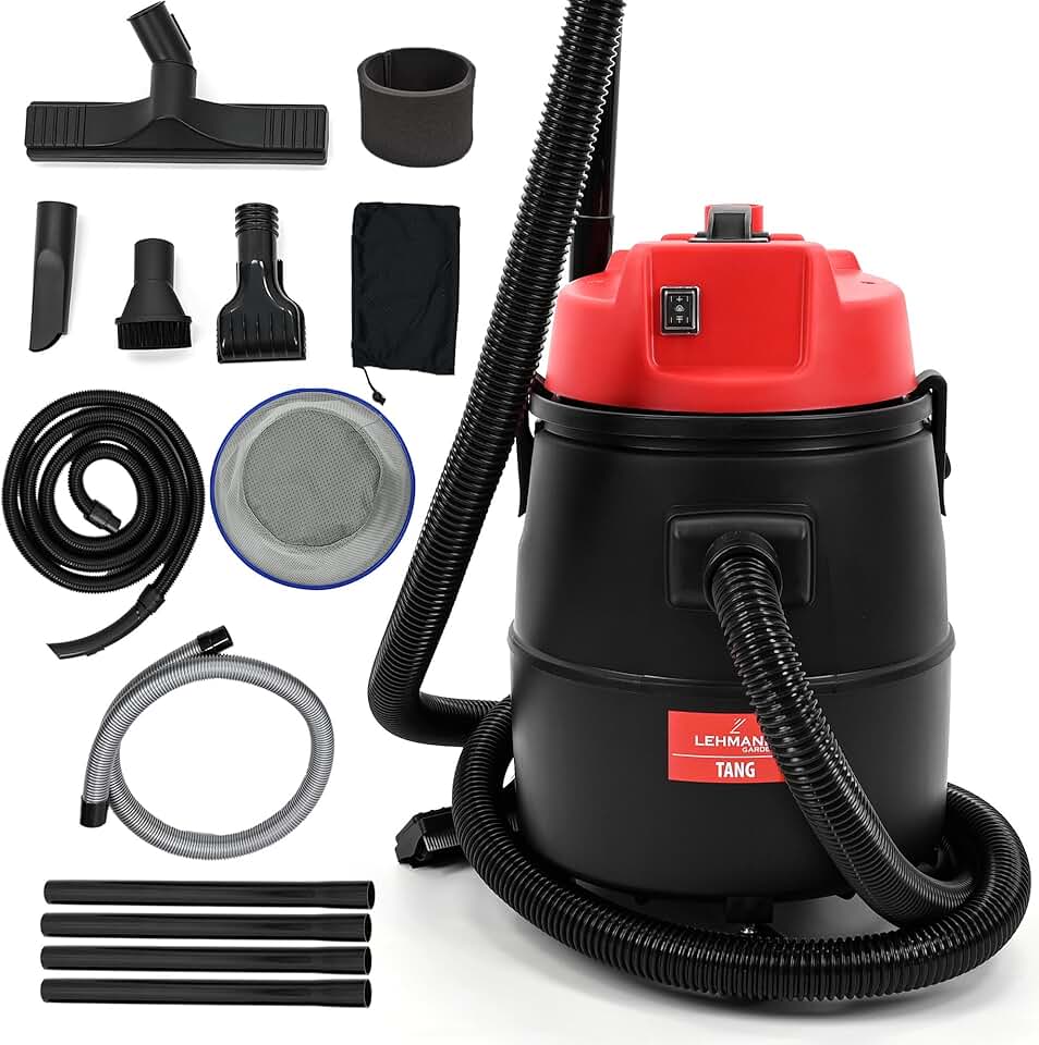 bleujardin Aspirateur de Piscine 4-en-1, 1400 W, Réservoir 30 L, Aspiration à Sec & Humide et Fonction de Soufflerie, Nettoyage Efficace du Fond, Aspirateur de Bassin avec Accessoires, Noir/Rouge