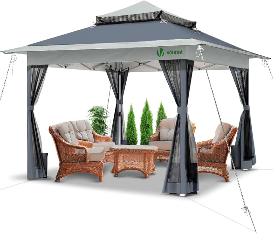 bleujardin - tonnelle de jardin - 3.6x3.6m - moustiquaire, acier, toits doubles, anti-UV