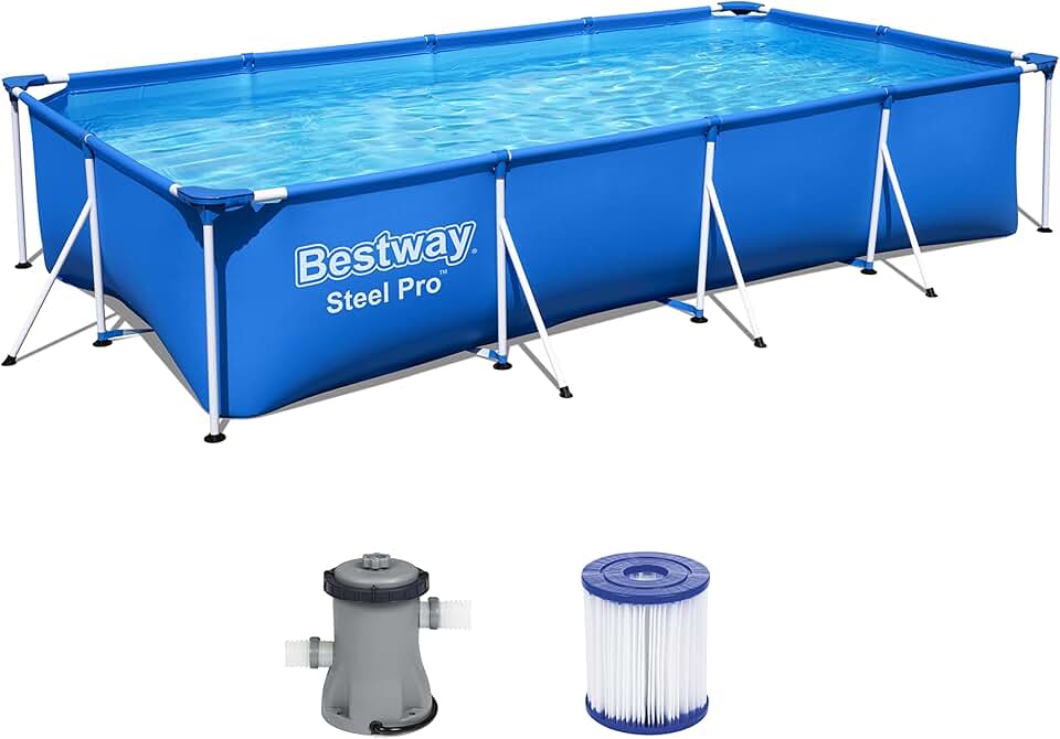 bleujardin – Steel Pro – Piscine rectangulaire pour Enfant – avec Cadre en Acier et Pompe filtrante Piscine pour Enfant. 400 x 211 x 81 cm Bleu