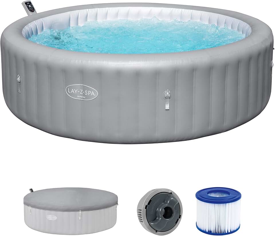 bleujardin - Hawaii MaxHold EnergySense UltraFit - 2,36m x 71cm - AirJet rond gris - 8 places