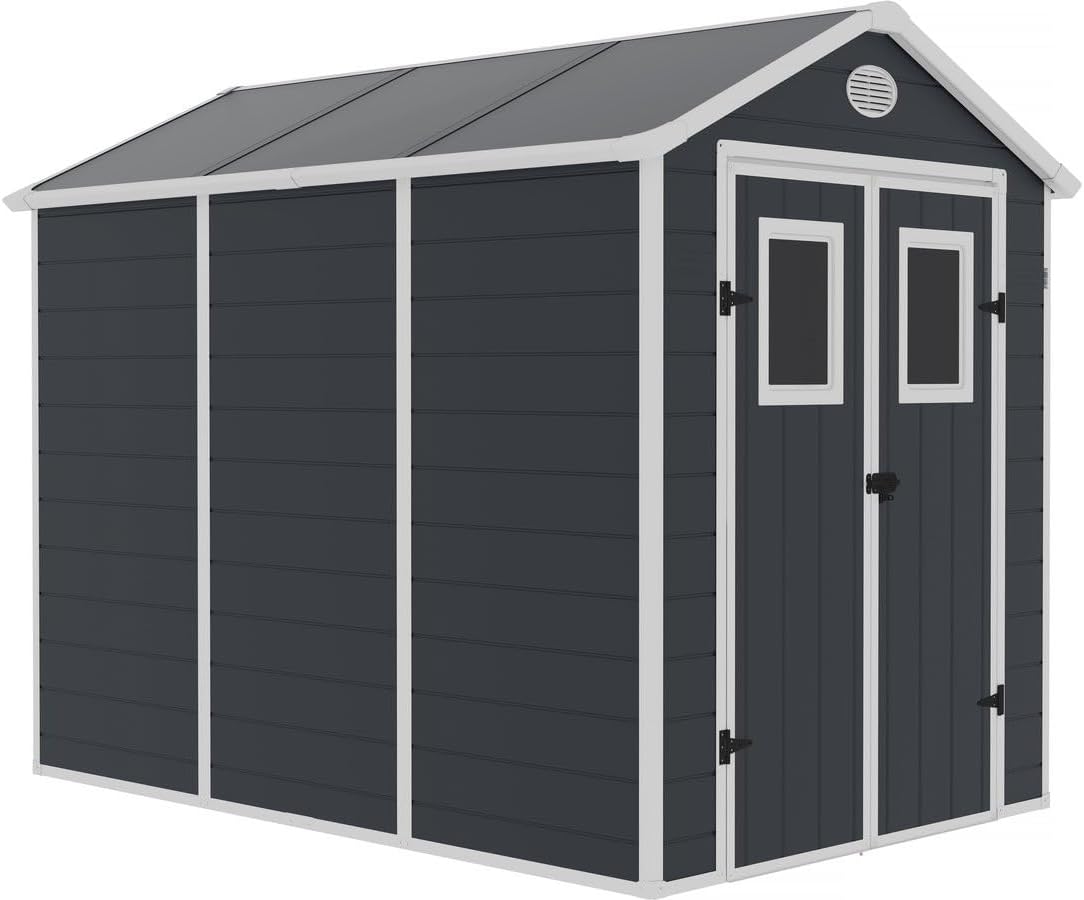 bleujardin - Abri de Jardin Résine Texas 5.23 m² Anthracite - Ancrages Intérieurs - Antirouille/Anti-UV